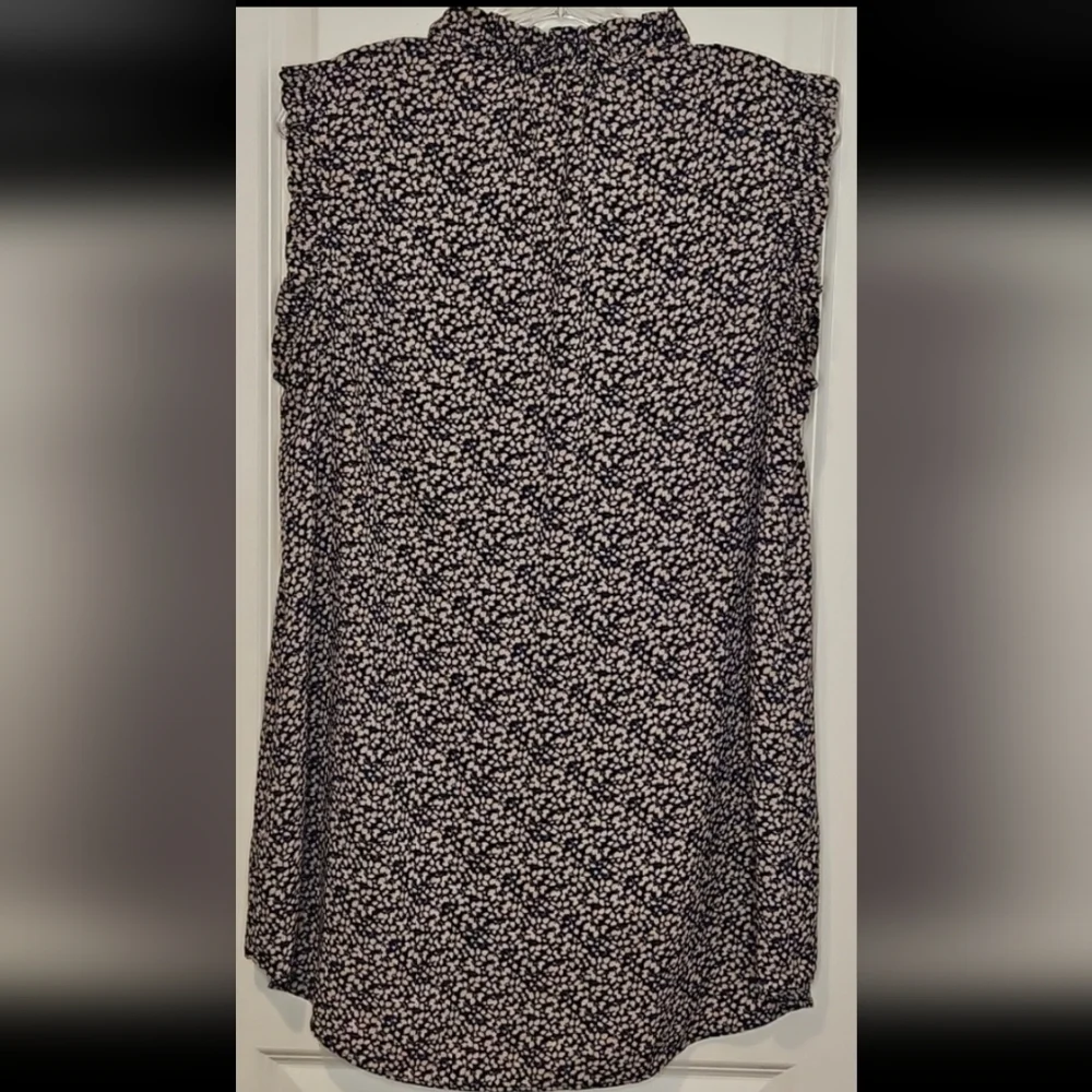 Harlowe & Graham Navy Floral Ruffle Neck Tunic Blouse Size L Boho Romantic Boho - Picture 6 of 11